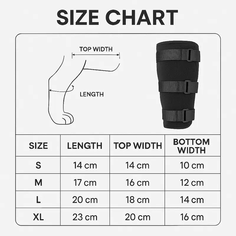 Pair of black adjustable dog comfort pads for front or rear legs, suitable for small to large breeds