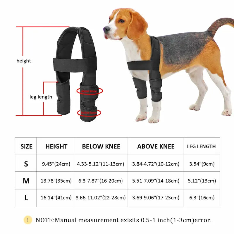 Pair of black reinforced dog knee braces with velcro and steel inserts – joint support gear for injury recovery and arthritis relief