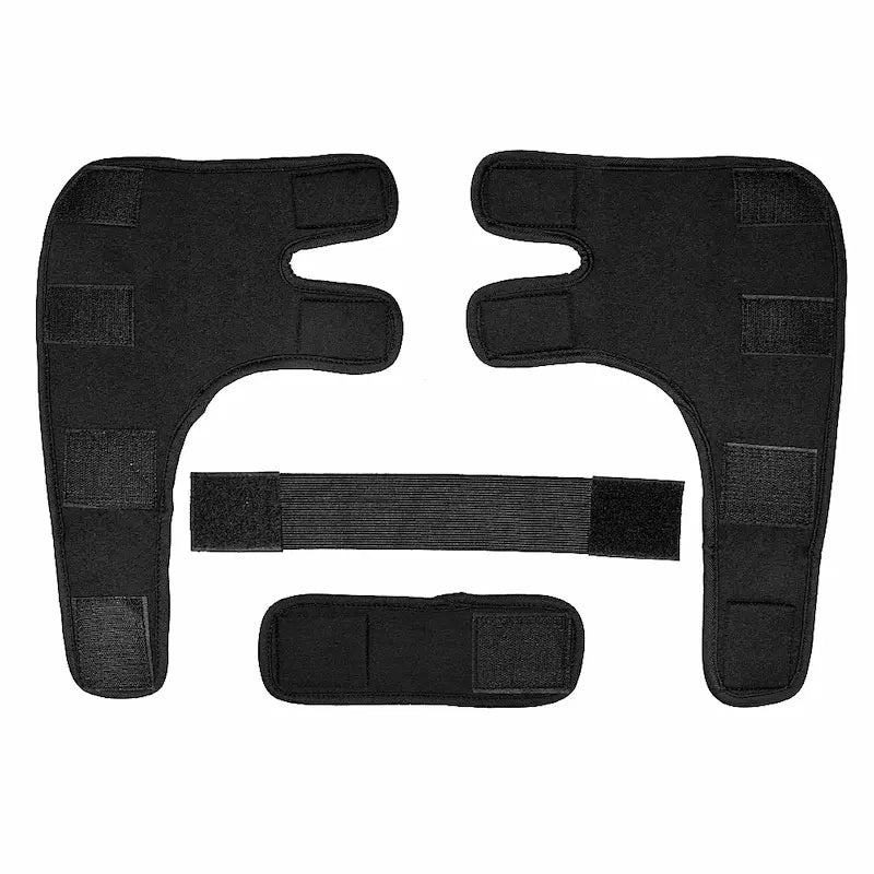 Pair of black reinforced dog knee braces with Velcro and steel inserts – joint support gear for injury recovery and arthritis relief