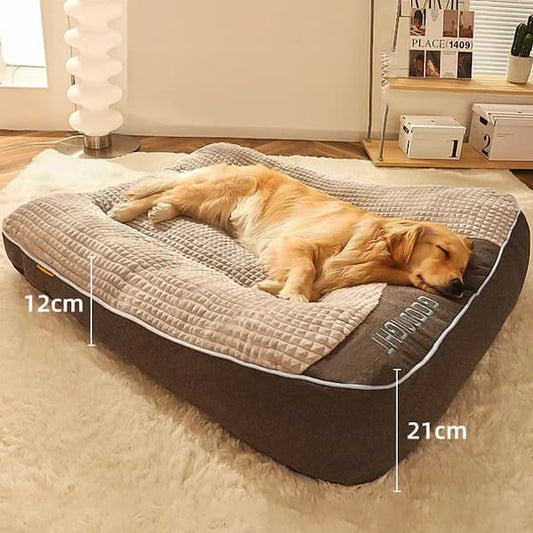 HOOPET large plush dog and cat bed mat in grey coffee colour — thick winter mattress with raised edges, suitable for small to XXL dogs.