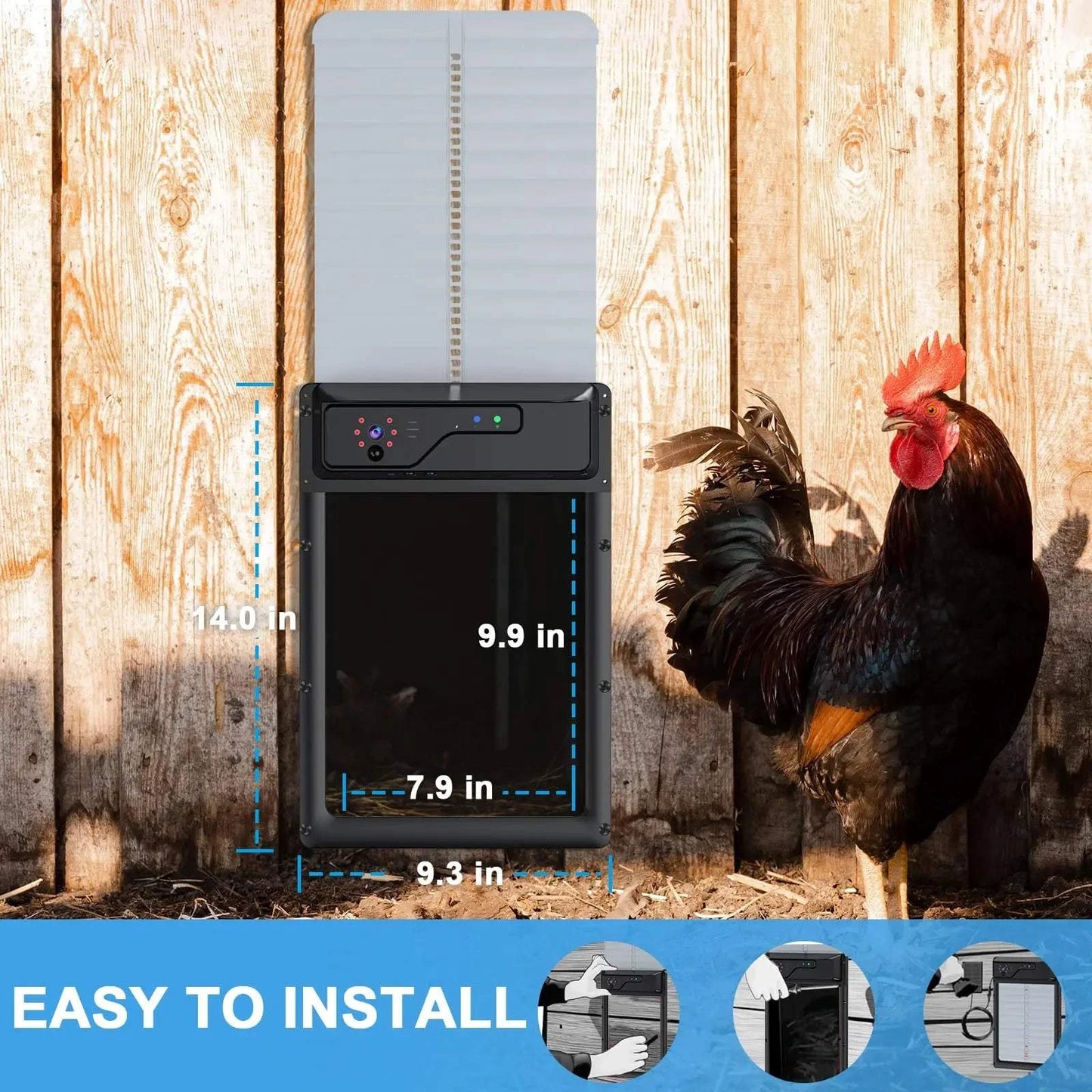 Mobile phone app monitoring smart chicken coop door remotely.