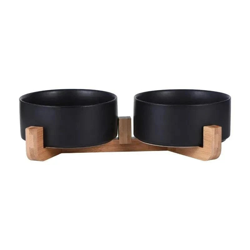 Non-Spill Pet Feeder with Elevated Wooden Stand for Better Digestion