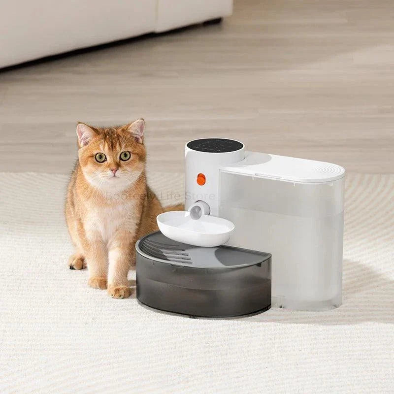 Dispenser cat water fountain with moving water, unplugged automatic pet feeder for cats and dogs.
