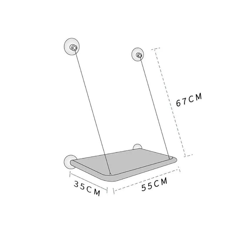 Diagram of the 20KG Cat Hammock with installation dimensions: 35CM depth, 55CM width, 67CM height; durable elevated bed