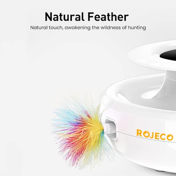 Smart cat toy with moving ball and feather teaser