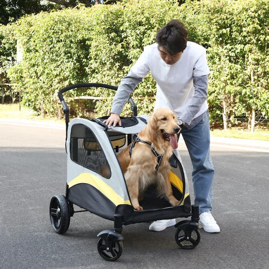 Ultra large dog stroller with breathable mesh windows