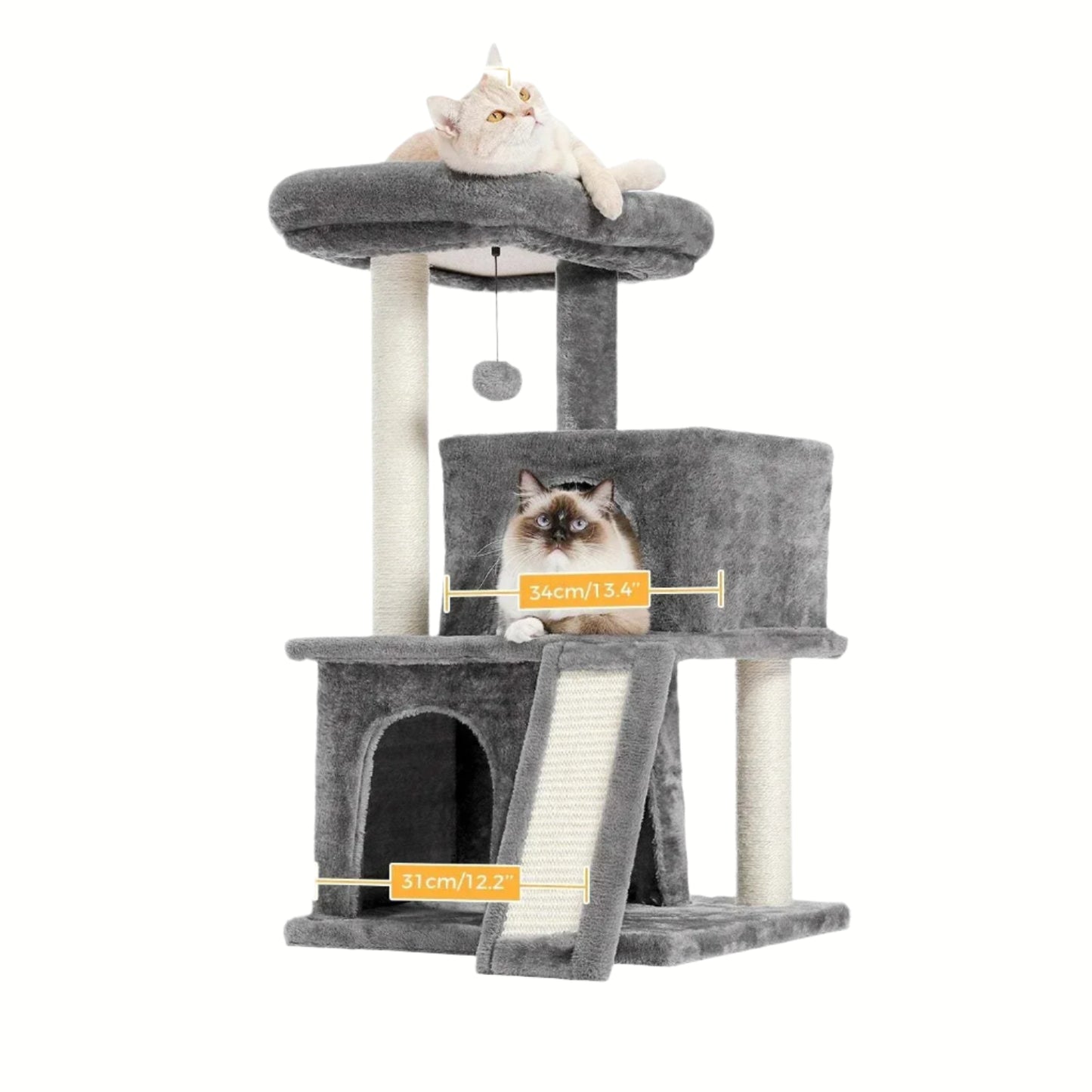 Sturdy Cat Climbing Tree with Sisal Posts & Dangling Toys"