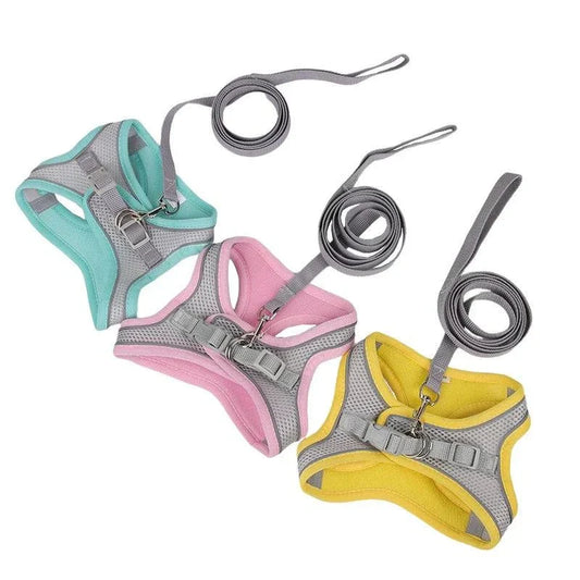 adjustable harness and leash set for outdoor walks. Stylish and secure pet vest harness for French Bulldogs, Chihuahuas, and Pugs.