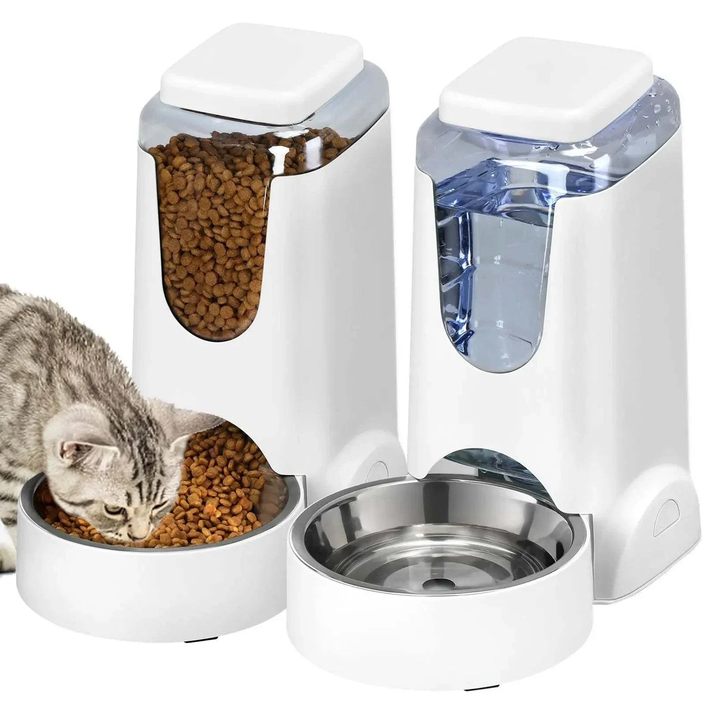 Automatic dog feeder and water dispenser with large capacity for pets.