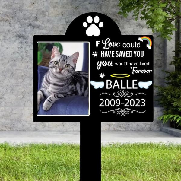 Custom Pet Memorial Garden Stake with Personalized Photo and Name – Grave Marker for Dog or Cat Loss