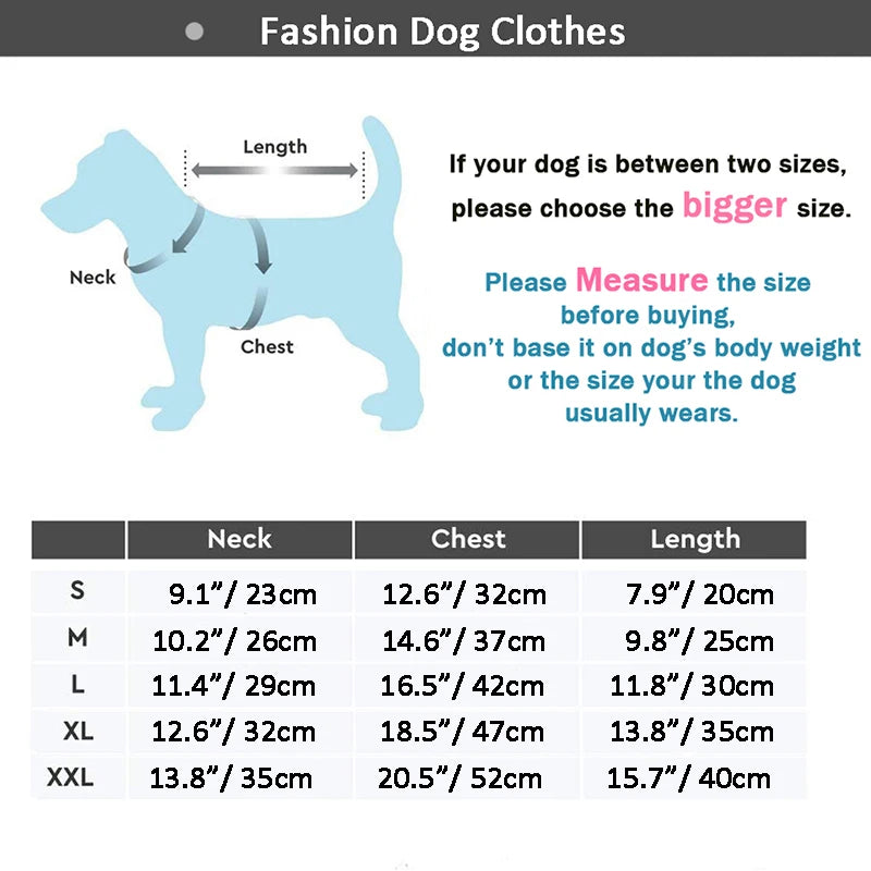 Dog jacket size chart – neck, chest, and length measurements