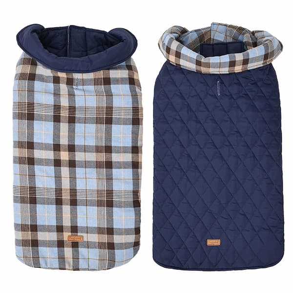 Reversible Dog Jacket – Waterproof Quilted Winter Coat | Checked Warm Vest for Small & Large Dogs