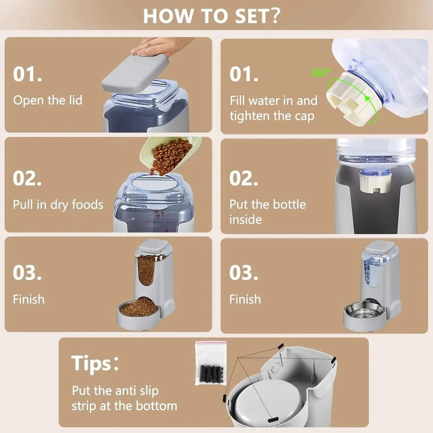 Automatic dog feeder and water dispenser with large capacity for pets.