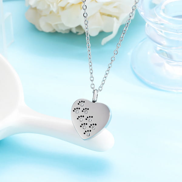 White paw print pet urn necklace memorial jewelry