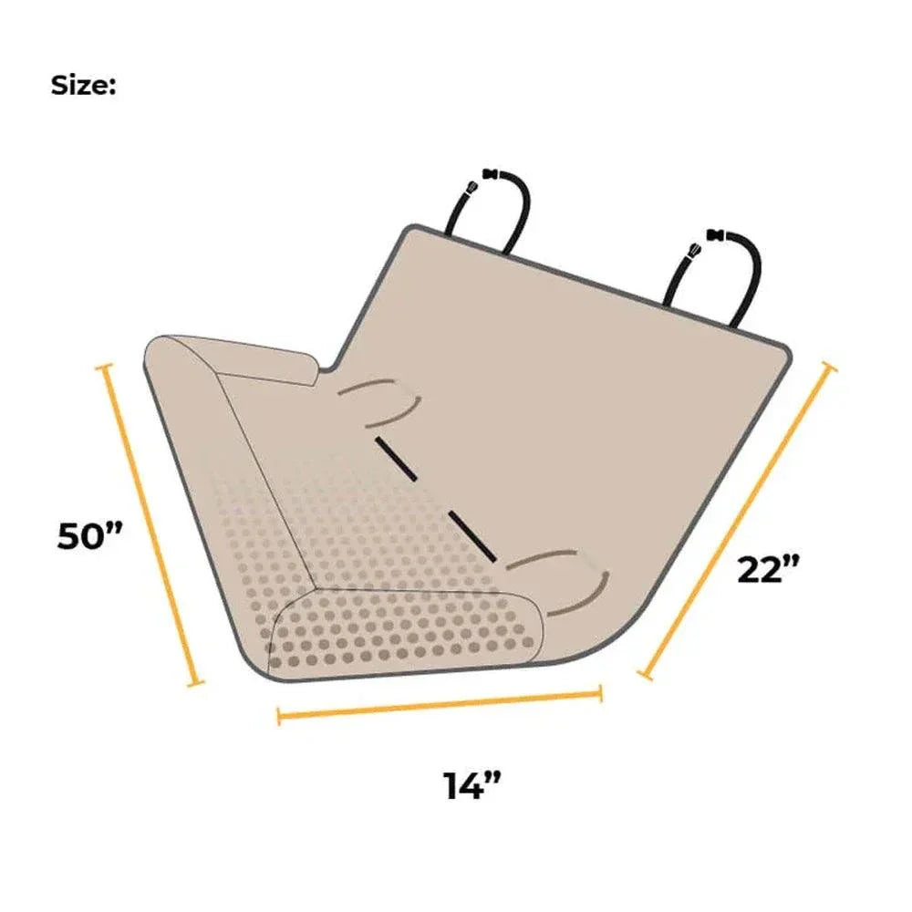 Waterproof double-sided dog car seat cover, anti-scratch, universal fit, beige, dimensions 50"x22"x14".