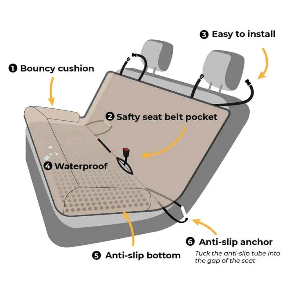 Waterproof double-sided dog car seat cover with anti-scratch design and easy installation features.