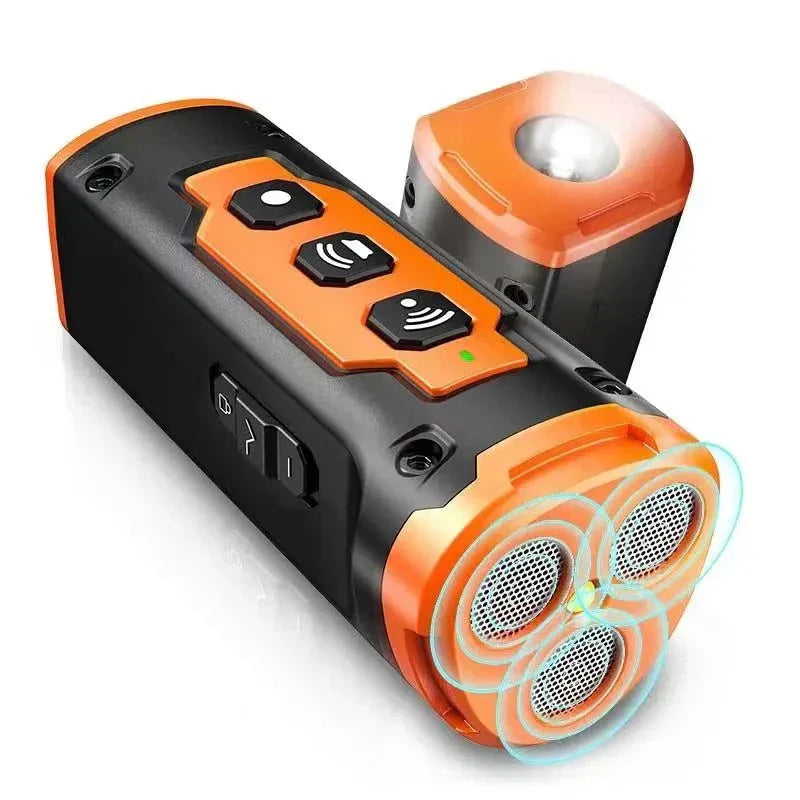 Rechargeable ultrasonic dog training and anti-bark device with LED flashlight, compact and portable design, ideal for training and repelling dogs, 2023 release."