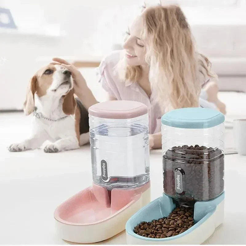 Automatic dog feeder and water dispenser with large capacity for pets.