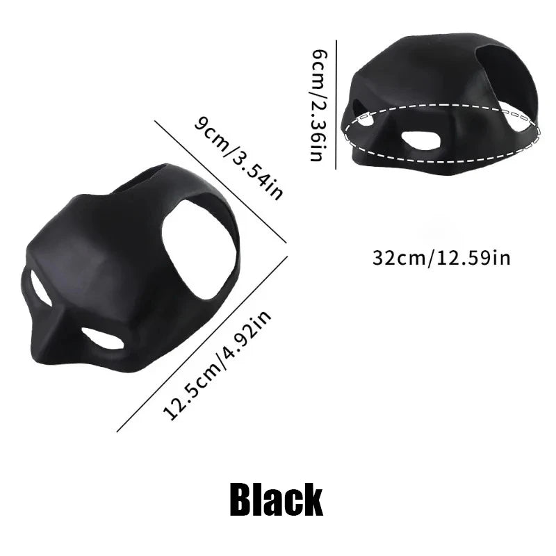 Black Halloween cat mask shown on a white background with overlaid dimensions: 12.5cm/4.