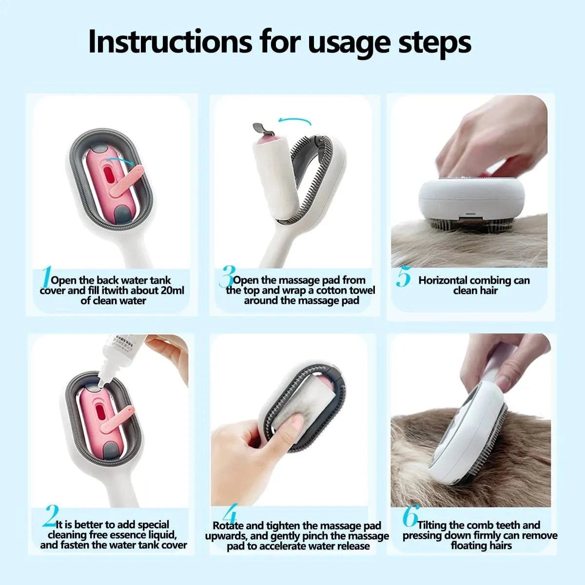 Pet Cleaning Brush with Water Tank, Massage Comb for Dogs and Cats, Grooming and General Supplies