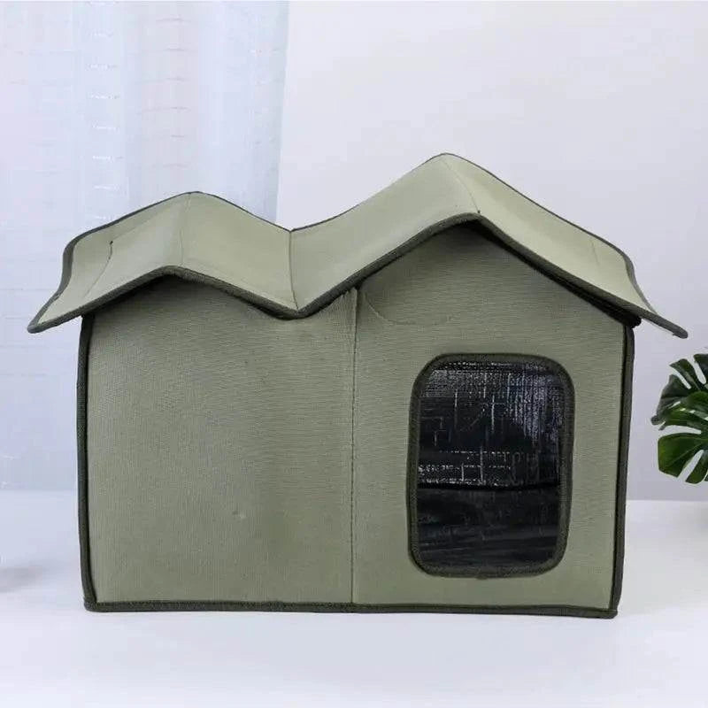 Warm winter pet cave for stray cats and small dogs, featuring a transparent door and windproof design