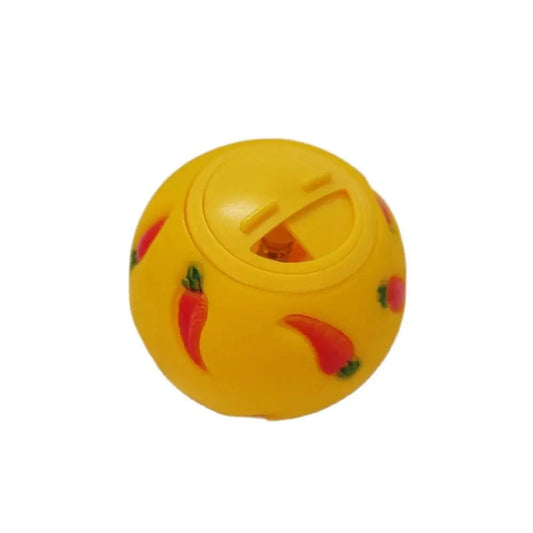 Interactive vinyl treat ball for chickens, rabbits, and small pets – 7.5cm diameter with food dispensing holes.