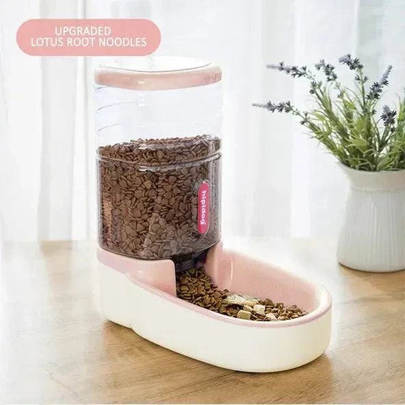 Automatic dog feeder and water dispenser with large capacity for pets.