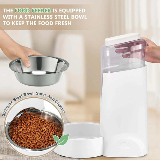 Automatic dog feeder and water dispenser with large capacity for pets.