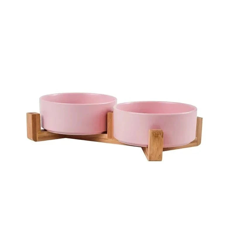 Non-Spill Pet Feeder with Elevated Wooden Stand for Better Digestion