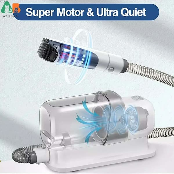 ATUBAN pet grooming vacuum kit with brush attachments designed to remove loose pet hair while grooming dogs and cats