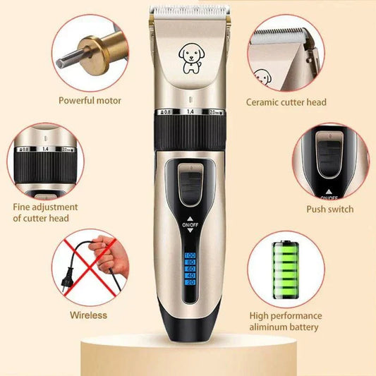 Cordless dog clippers with powerful motor, ceramic cutter head, and rechargeable battery
