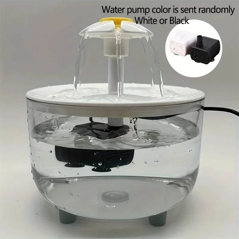 USB electric pet water fountain with silent motor, automatic 1L drinking dispenser for cats and small dogs.