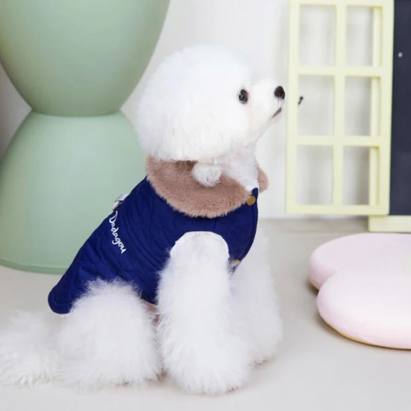 Navy blue winter dog jacket for small dogs