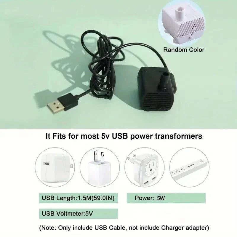 USB electric pet water fountain with silent motor, automatic 1L drinking dispenser for cats and small dogs.
