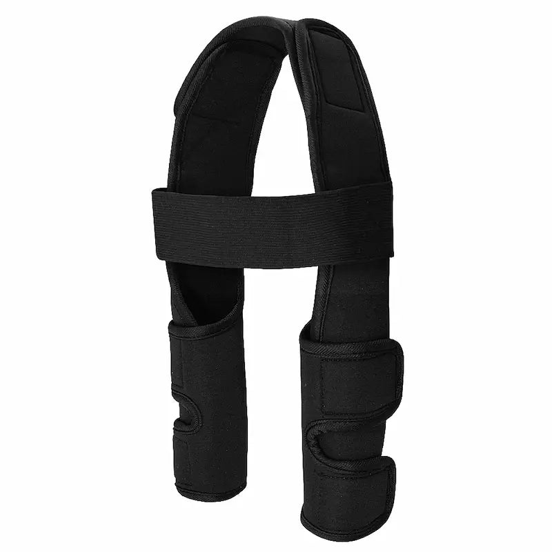 Pair of black reinforced dog knee braces with velcro and steel inserts – joint support gear for injury recovery and arthritis relief