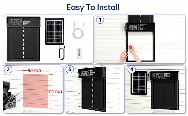 Solar-powered automatic chicken coop door with timer and light sensor, guide how to install.