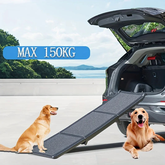 Folding dog ramp with side rails for cars and SUVs