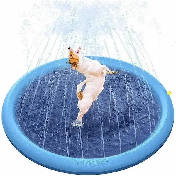 "Summer splash sprinkler pad for dogs and kids, outdoor interactive water mat and pool toy, perfect for hot days.