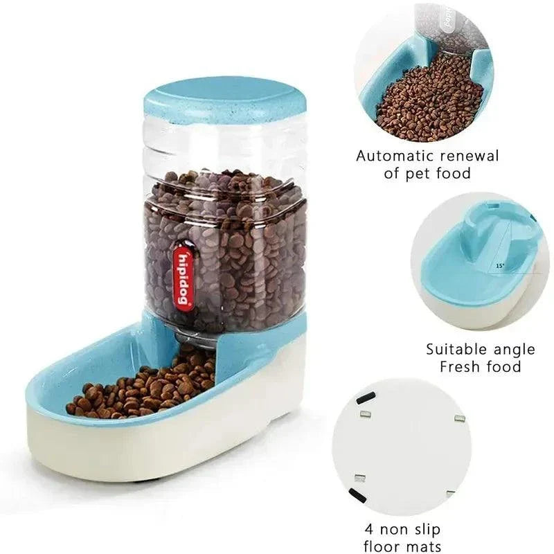 Automatic dog feeder and water dispenser with large capacity for pets.