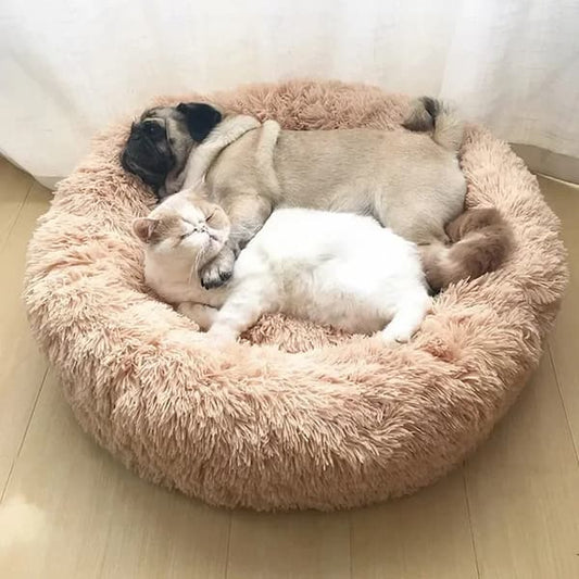 Calming donut dog bed plush anti-anxiety pet bed for dogs and cats