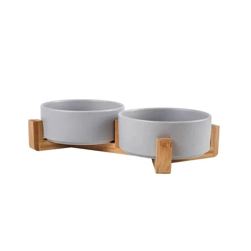 Non-Spill Pet Feeder with Elevated Wooden Stand for Better Digestion
