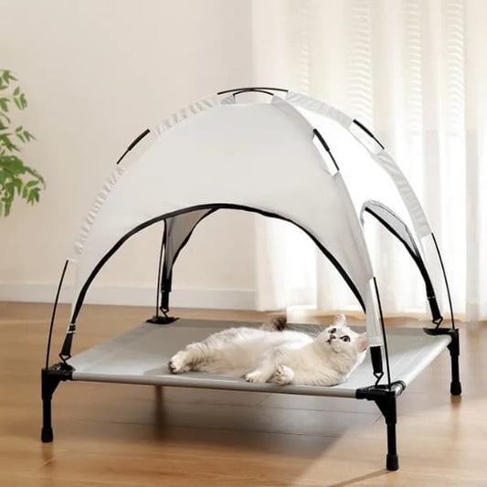 elevated dog bed with sun shade outdoor cooling pet bed for summer garden use