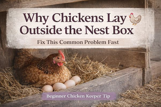 chicken laying eggs in nest box with straw bedding showing how to fix chickens laying outside nesting area