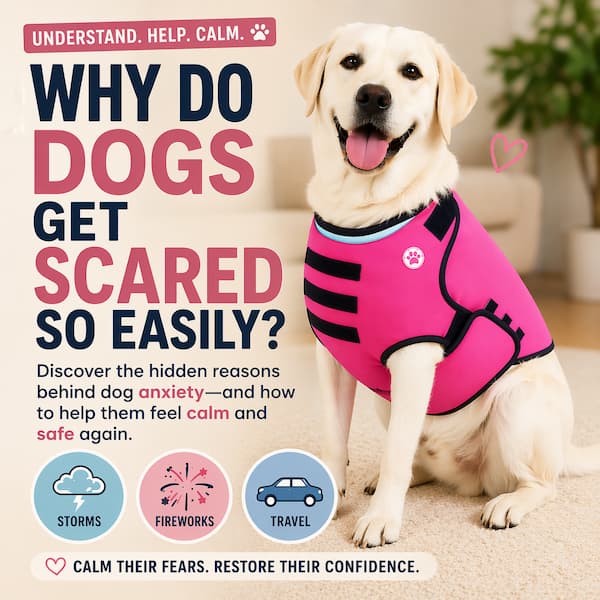 why dogs get scared easily dog anxiety causes calming dog vest help for anxious dogs fireworks storms travel stress relief