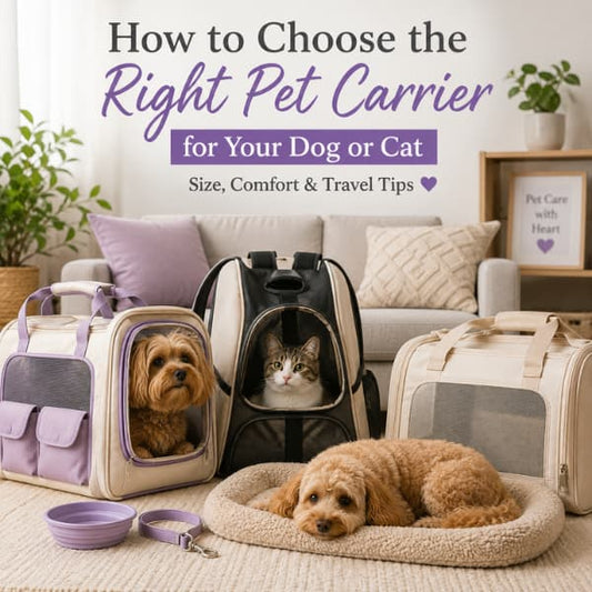 Dog and cat with different pet carrier styles for choosing the right size, comfort and travel option.