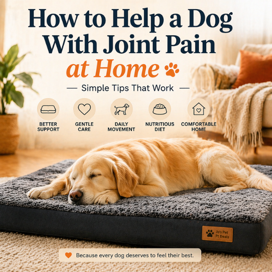 senior dog sleeping comfortably on orthopedic support bed helping with joint pain at home