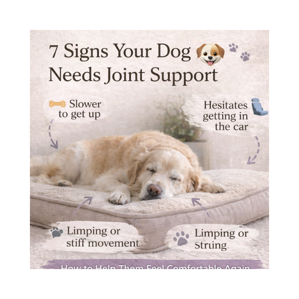 senior dog lying on orthopedic bed showing signs of joint support and comfort needs