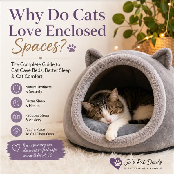 Sleeping cat relaxing inside a cosy cat cave bed illustrating why cats naturally love enclosed spaces for warmth, comfort, security and better sleep.