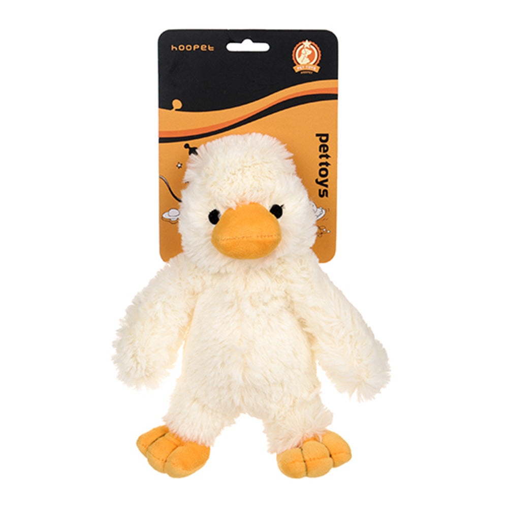 Plush duckling vocal toy for interactive pet play and stress relief.