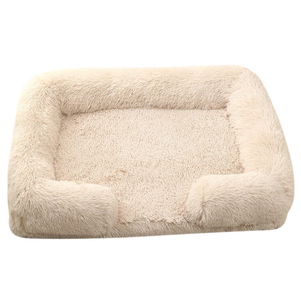 Cozy plush rectangle pet bed, perfect for winter warmth, designed for dogs of all sizes with a non-slip base and stylish look